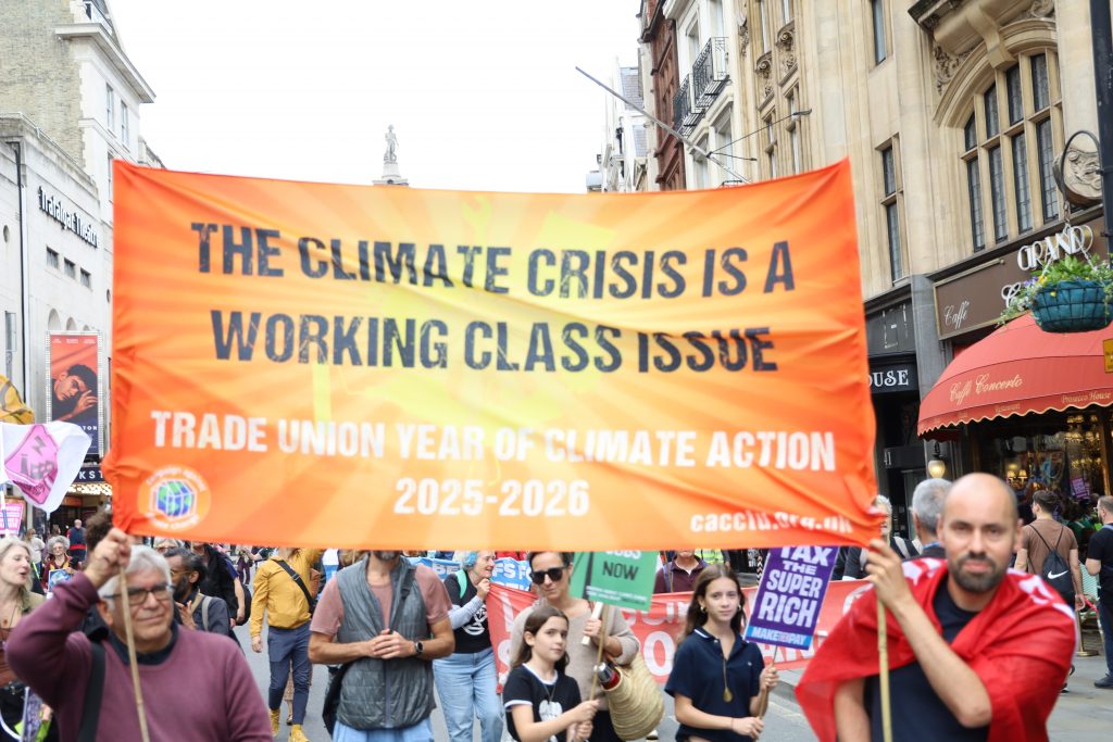 Banner message "The Climate Crisis is a Working Class Issue.