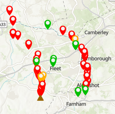 Water testing locations showing water quality
